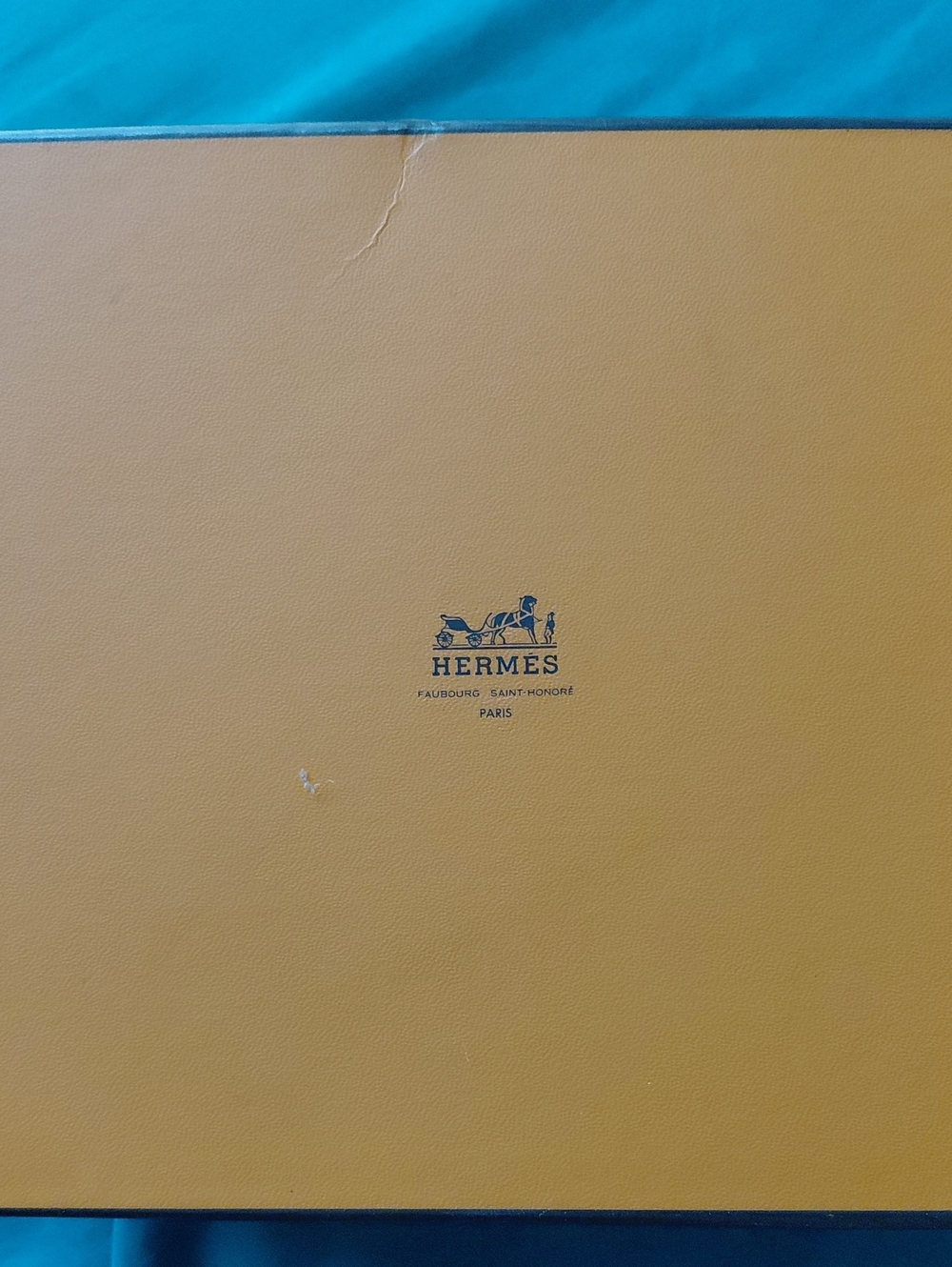 Hermès Mustard-Orange Presentation Box with Navy Logo